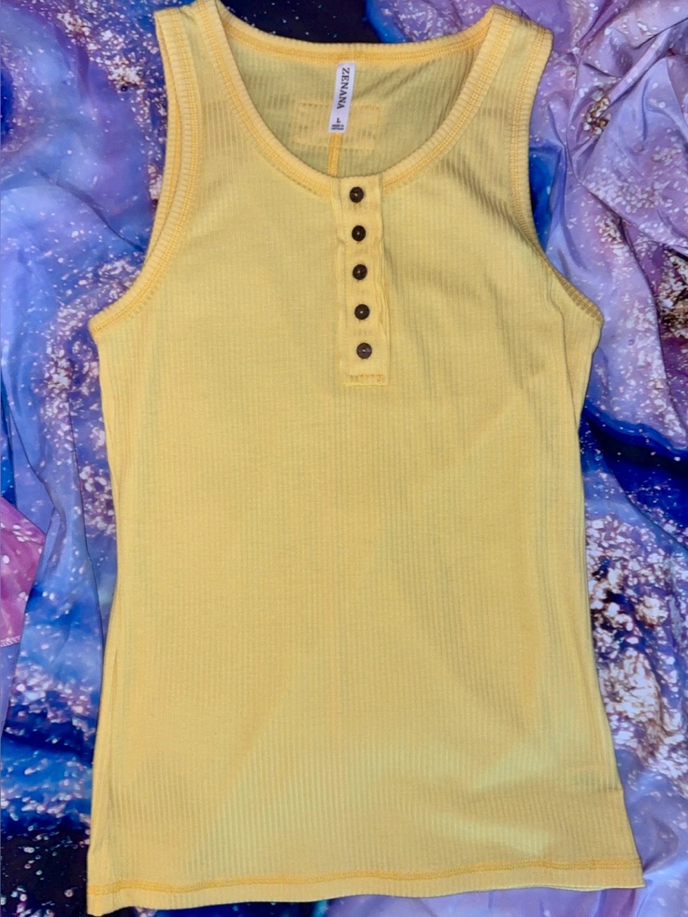 Zenana Outfitters Yellow Ribbed Henley Tank Top